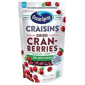 12-Pk 5-Oz. Ocean Spray Craisins 50% Less Sugar Dried Cranberries $13.25 w/ S&S