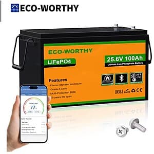 ECO-WORTHY 24V 100AH LiFePO4 Lithium Battery $218.45 + Free S&H