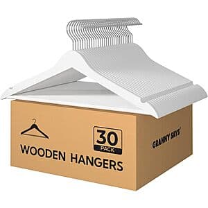 Granny Says Heavy-Duty Wooden Clothes Hangers: 30-Pk White $17.50