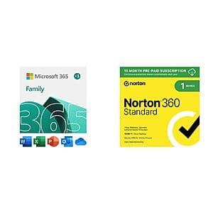 15-Month Microsoft 365 Family (6-Users) + 15-Month Norton 360 Standard (1-Device) $65 (Digital Download)