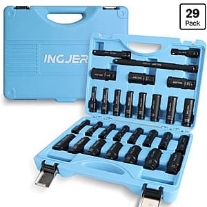 29-Pc INGJER 1/2" Deep Impact SAE & Metric Socket Set $28.50