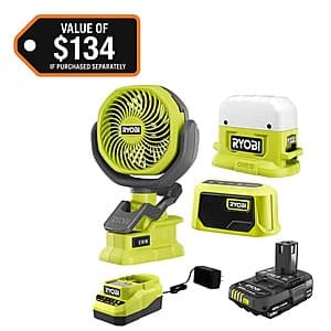 RYOBI ONE+ 18V Campers Kit: Area Light, Bluetooth Speaker, Clamp Fan & Battery $50.40 + Free S&H