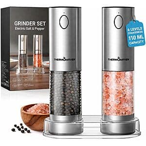 110ml ThermoMaven Rechargeable Salt & Pepper Grinder Set (Silver) $20 + Free S&H