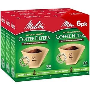 6-Pk 100-Ct Melitta #4 Microfine Perforation Coffee Filter (Natural Brown Cone) $15.60 w/ S&S