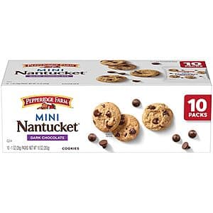 Select Accts: 10-Pk 1Oz Pepperidge Farm Nantucket Mini Dark Chocolate Chip Cookies $5.10 w/ S&S