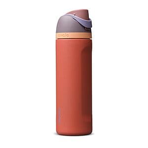 Terracotta Sunset-colored Owala Free Sip 24-ounce stainless steel water bottle with patented FreeSip spout and push-button lock lid.
