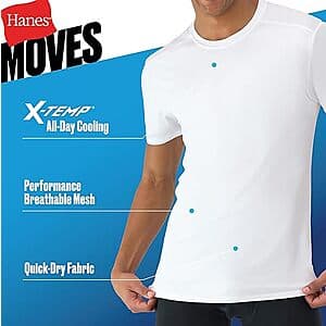 3-Ct Men's Hanes Moves Breathable Mesh Performance Athletic Tee (White/Black) $12.80