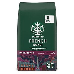 28-Oz Starbucks Dark Roast Whole Bean Coffee (French Roast) $10.90 w/ Subscribe & Save