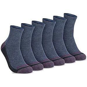 6-Pairs Timberland Men's Comfort Quarter Arch Support Cushion Socks (Denim, 7-12) $6.90