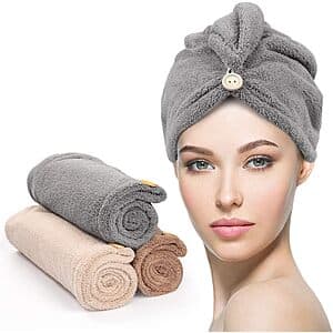 3-Pack Yfong Microfiber Fast Drying Hair Towel Wrap (Gray, Camel, Brown) $6