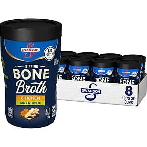 8-Pack 10.75-Oz Swanson Sipping Bone Broth (Chicken with Ginger & Turmeric) 2 for $12.45 w/ S&S