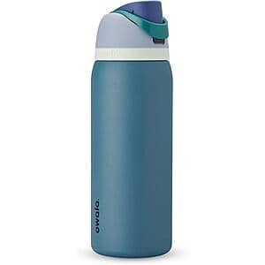 Owala FreeSip 40-oz insulated stainless steel water bottle in Blue Jay color with ergonomic design and carrying loop.