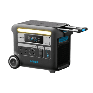 Anker SOLIX F2000 portable power station with multiple AC and USB ports, LiFePO4 battery design.
