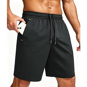 Tankoo men's 9-inch gym athletic shorts in various colors, made from lightweight breathable 4-way stretch fabric with side pockets.