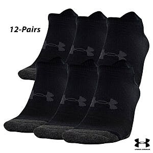 12-Pairs Under Armour Performance Tech No Show Socks (Black, Large) $22 + Free Shipping