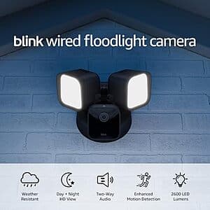 Blink Wired Floodlight Camera (Black or White) $30