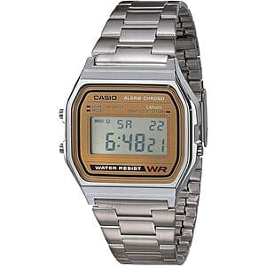 33.2mm Casio A158WEA Digital Quartz Watch w/ Stainless Steel Band (Silver/Gold) $22