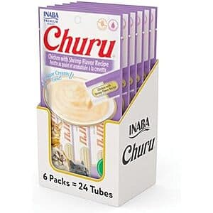 24-Count 0.5-Oz INABA Churu Creamy Purée Cat Treat (Chicken w/ Shrimp) $6.55 w/ Subscribe & Save