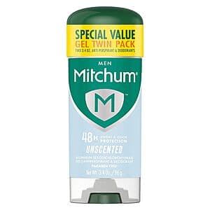 2-pk 3.4-oz Mitchum Antiperspirant Deodorant Stick for Men (Unscented) $4.40 w/ Subscribe & Save
