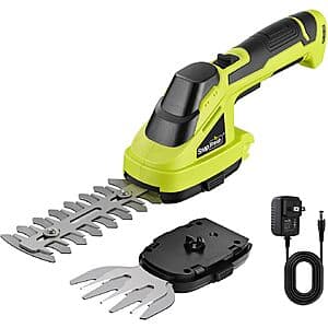SnapFresh 7.2V cordless handheld grass shear and hedge trimmer in green and pink color options with rechargeable battery design.