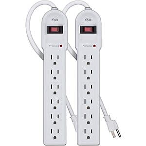 2-Pack KMC 6-Outlet 900J Surge Protectors w/ 4' Cord (White) $8