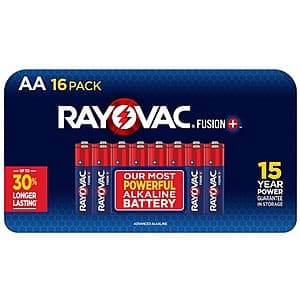 16-Pack Rayovac AA Fusion Premium Alkaline Batteries $5 & More + Free S/H w/ Prime