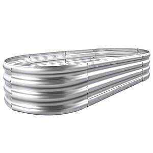 Land Guard galvanized metal raised garden bed, 4 feet long by 2 feet wide, with gray metallic finish and oval-structured joints.