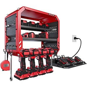 3-Tier Spampur Wall-Mount Power Tool Organizer w/ Charging Station (Red) $30