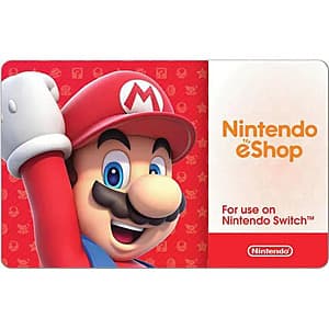 Nintendo eShop Gift Card design showing $80 total value ($70 plus $10 bonus) for digital game purchases on Nintendo Switch.