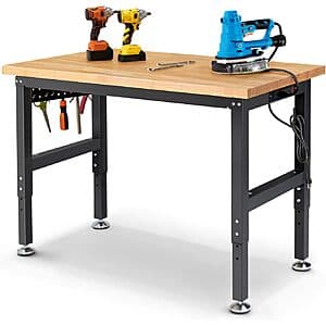 48" x 20" ENJOYWOOD Rubberwood Top Adjustable Workbench (31.5" to 39.5") $115 + Free Shipping