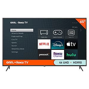 65" onn 4K UHD HDR10 Roku Smart TV $298 & More + Free Shipping
