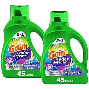 65-Oz Gain + Odor Defense Liquid Laundry Detergent (Super Fresh Blast) 8 for $36.40 w/ Subscribe & Save + Free Shipping
