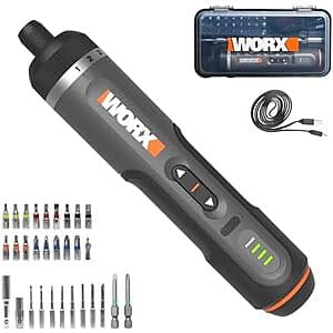 WORX 4V Lithium Screwdriver w/ 30-Pc Accessory Kit $29.65