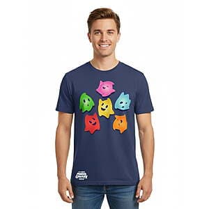 Nintendo Super Mario Lumas Around men's graphic t-shirt in black or dark color, short-sleeve crewneck cotton tee with printed character design.