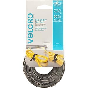 50-Count Velcro 8.5" One-Wrap Cable Ties (25 Black + 25 Gray Ties) $3.75