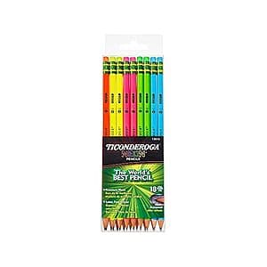 6-Pack 18-Count Ticonderoga #2 Wood Neon Pencils w/ Erasers (various colors) $13 + Free S/H w/ Amazon Prime