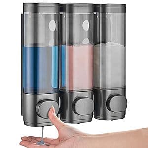 pollock 3 Chamber Adhesive Mount Shampoo and Conditioner Dispenser $10