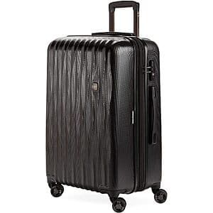 SwissGear 7272 24-inch expandable hardside spinner luggage with hard-shell polycarbonate construction and 8 multi-directional spinner wheels.