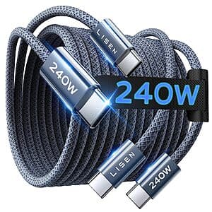2-pack 6.6' LISEN 240W USB-C to USB-C Charging Cable $5.30