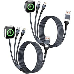 2-Pk 5-ft Firsting 3-in-2 Multi Charging Cable (Lighting, Apple Watch & USB-C) $9