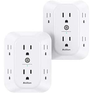 Prime Members: 2-Pack Addtam 6-Outlet 1800J Surge Protector Wall Outlet Extender $11.40 + Free Shipping