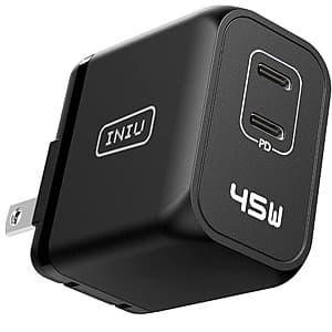 INIU 45W 2-Port USB-C + USB-A GaN II Charger $8