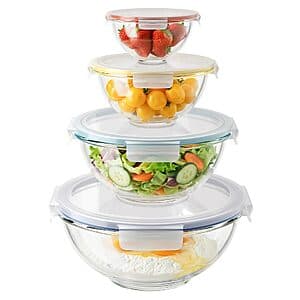 8-pc (4 bowls + 4 lids) GENICOOK Nesting Glass Mixing Bowl Set w/ Airtight Lids $19.95