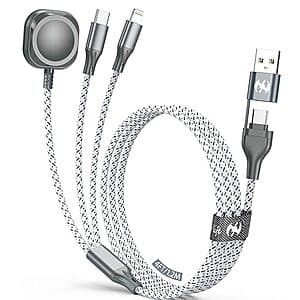 4-ft IDISON 3-in-2 Apple Watch, Lightning & USB-C to USB-C / A Charging Cable $4.50