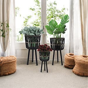 3-Pc Bayou Breeze Neutral Boho Wicker Planter Stand Set (Black) $37 + Free S&H
