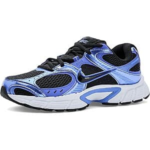 Nike V5 RNR Women's Shoes in black, sapphire, and football grey with chunky foam midsole and metallic 3D Swoosh logo.