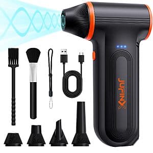 JUFINX X117 Rechargeable Electric Mini Compressed Air Duster w/ 4 Nozzles & 2 Brushes $20