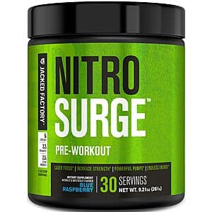 30-Serving Jacked Factory Nitrosurge Pre-Workout Supplement (Blue Raspberry) $9 w/ Subscribe & Save