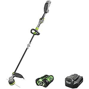 EGO Power+ ST1611T cordless string trimmer with 56V 2.5Ah battery and charger, black and green design.