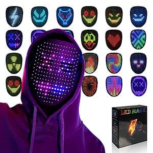 MOYACA LED light-up gesture control Halloween mask in plastic with colorful glowing patterns suitable for costumes and parties.